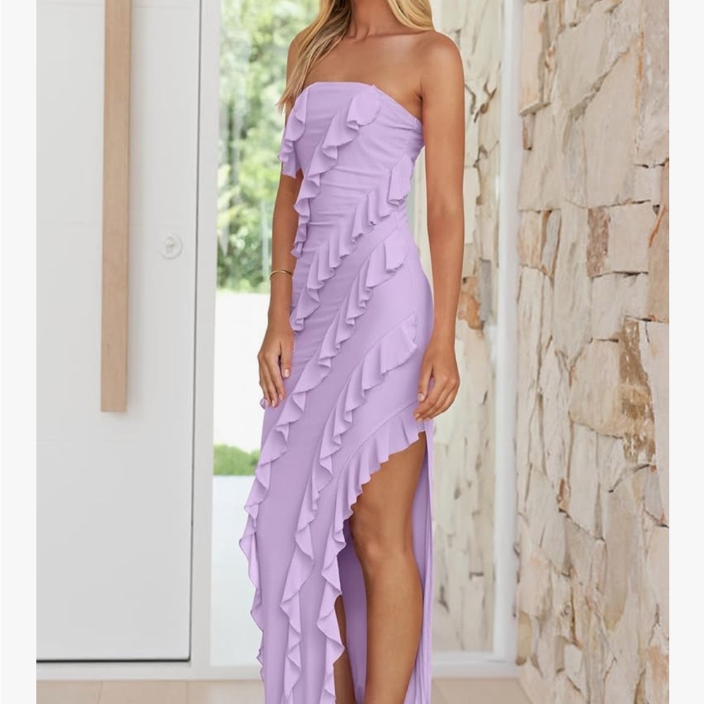 Elegant Lavender Bodycon Strapless Dress - Picture 2 of 6